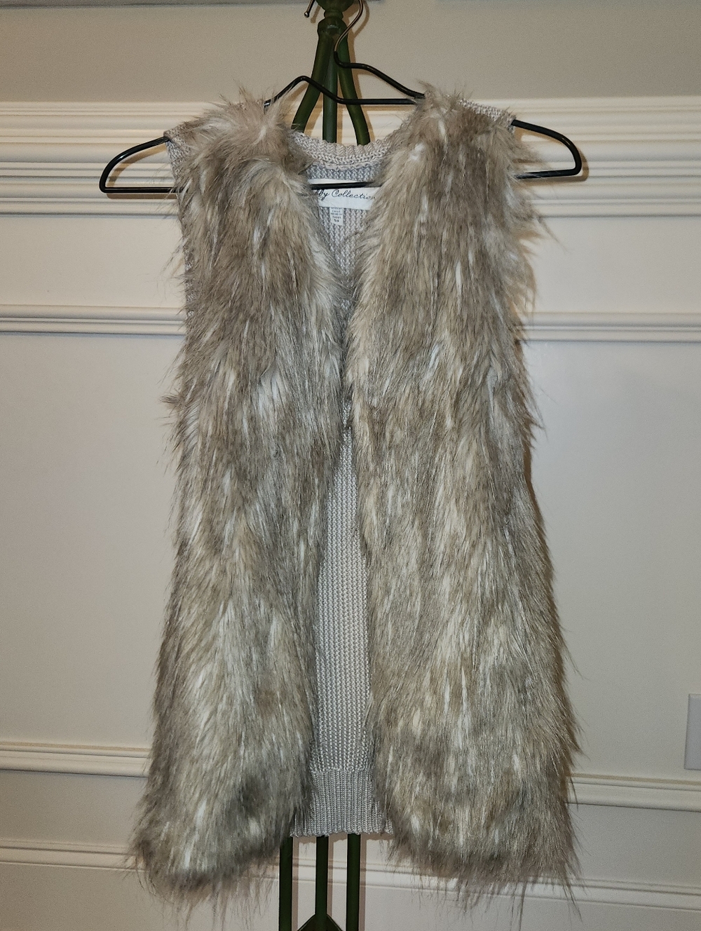 Sebby Collection Neutral Faux Fur Sweater Vest